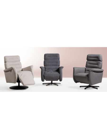 STOR - Fauteuil relaxation piètement métallique chromé ou noir, 5 étoiles ou cercle, têtière réglable