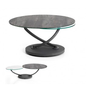 MAGMA - Table basse 80x80 céramique, verre transparent...