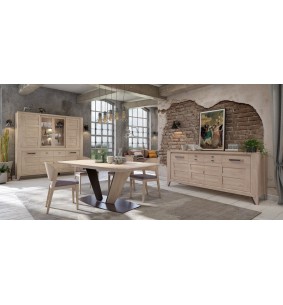 CAROLE - Table de repas pied central, 1 allonge de 80cm