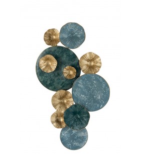 Decoration Murale Cercles Metal Bleu et Doré