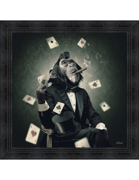 Image encadrée sous verre singe poker