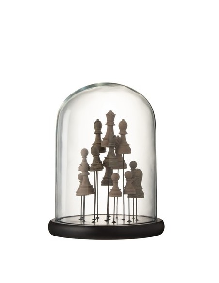 Cloche pièces d'echecs verre marron medium