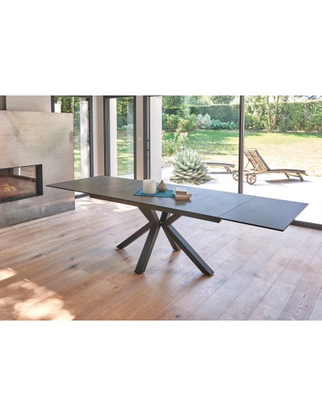 CONCEPT - Table rectangle 2 allonges en bout de 50 cm plateau céramique