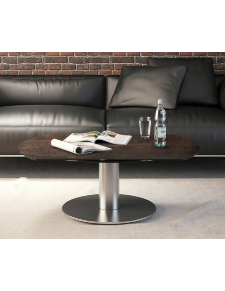 UNA - Table basse extensible plateau céramique pied acier métal inox