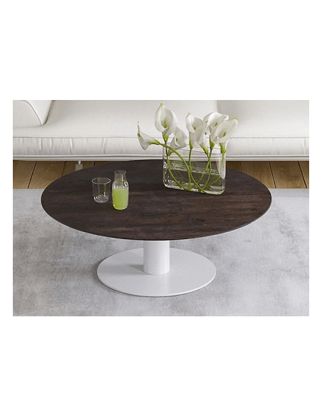 UNA - Table basse extensible plateau céramique pied acier métal laqué blanc