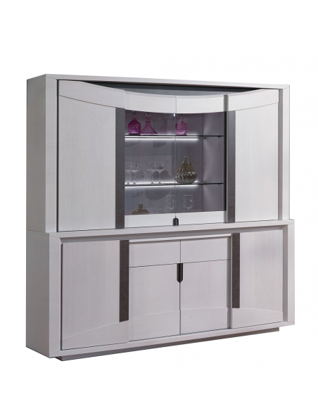 SUN - Buffet vaisselier 2 corps plaqué chêne