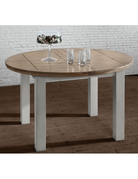 CANTIQUE - Table ronde une allonge de 39 cm chêne massif