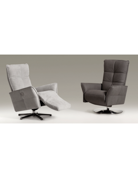 LEO - Fauteuil relaxation piètement métallique chromé ou noir, 5 étoiles ou cercle, têtière réglable