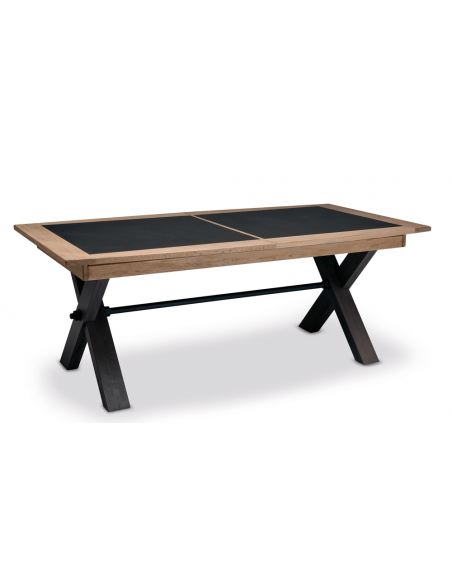 ANGEL - Table de séjour 2 allonges de 46 cm en chêne massif et plateau céramique